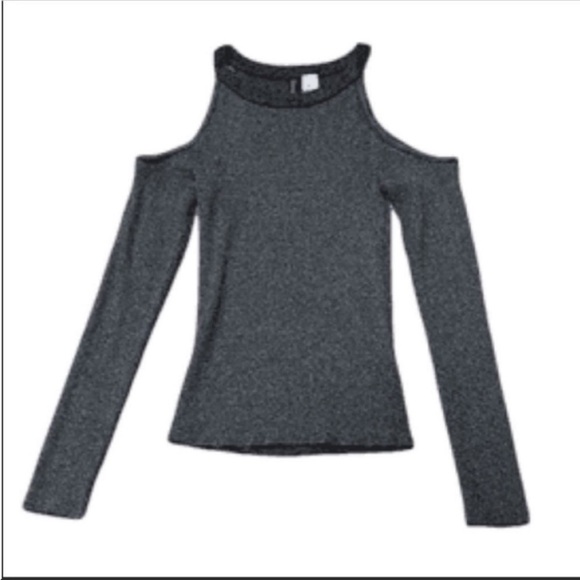 H&M Divided cold shoulder long sleeves gray/ silver ribbed top. XS. - Picture 1 of 3